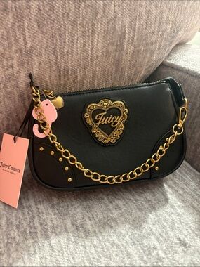 Juicy Couture Black Shoulder Bag with Gold Chain